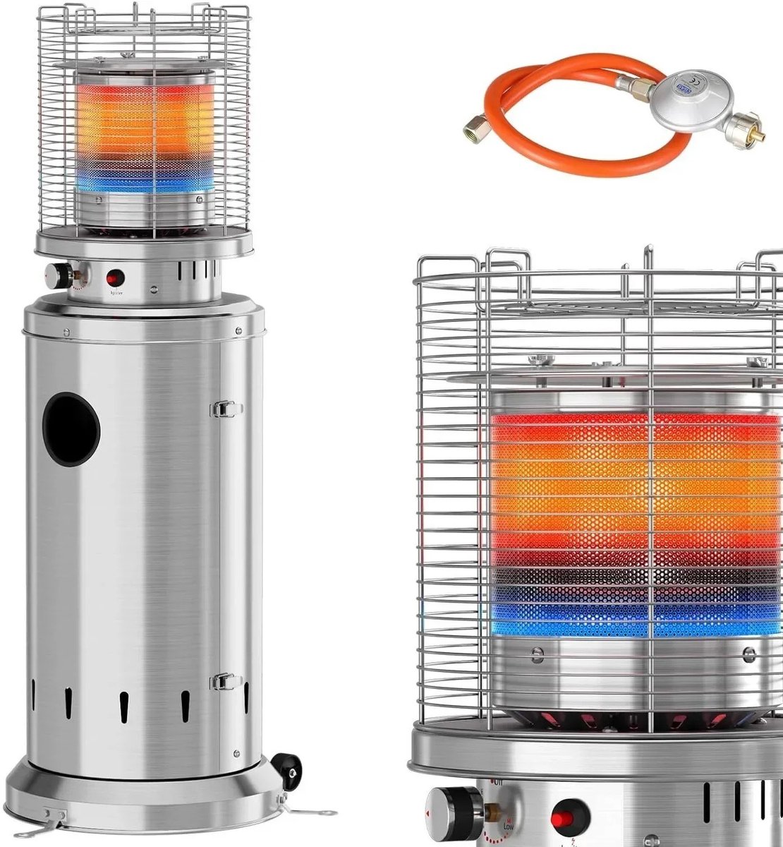 Turold Kachel - Verwarming - Terrasverwarmers - Buitenkachel - Op Gas - 6.5kW Veiligheidsklep en Kantelbeveiliging, Buiten Zilver