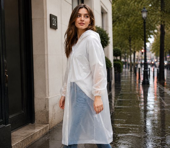 Regenjas WIT (Maat XL) unisex - licht gewicht - opvouwbaar - pocket size - reizen - dames - heren regenjas