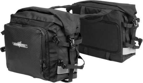 Sacs de selle noirs et imperméables pour moto, ensemble gauche et droite, avec logo KEMIMOTO.