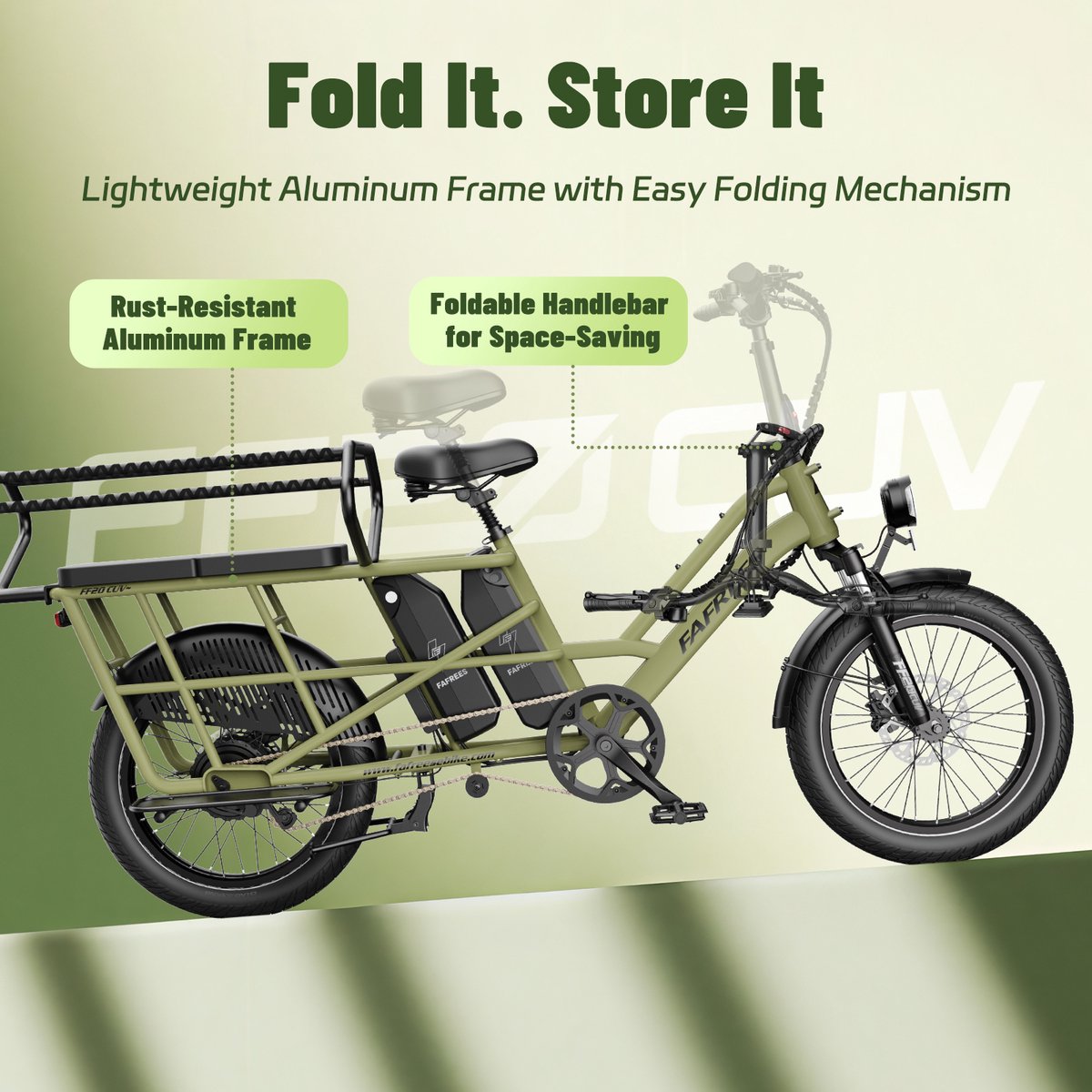 FAFREES 20 inch elektrische fiets met kinderzitjes – E-fiets – E-Bakfiets24Ah accu – maximaal 200kg draagvermogen – max 25km/u – tot 140km – voor gezinsuitjes en dagelijkse boodschappen –Zwart thumbnail 4
