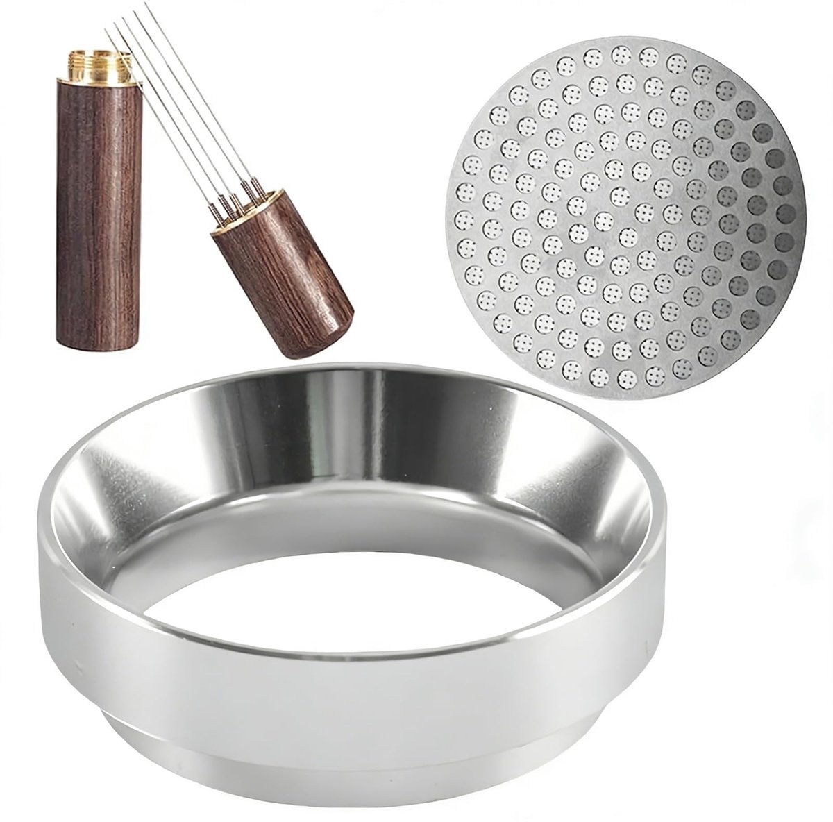 Dailygoods- Doseerring 58mm - Koffiedoseerring met magnetisch - Aluminiumlegering - Dubbellaagse filterschijven - Verdeelnaald - Ruimtebesparende opslag - Koffiedoseer