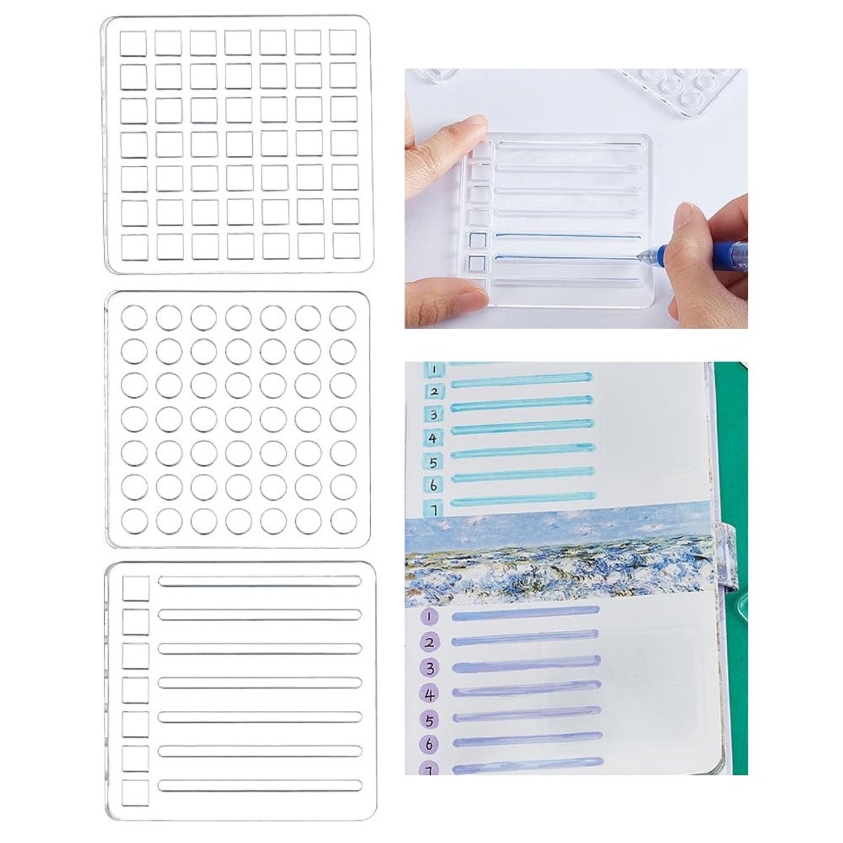 Dailygoods- Sjablonen 3 Stuks - Herbruikbare Stencils - Acryl Stencils - Tijdschriftsjablonen - Dagboek/Scrapbook - Afmetingen 79 mm x 79 mm