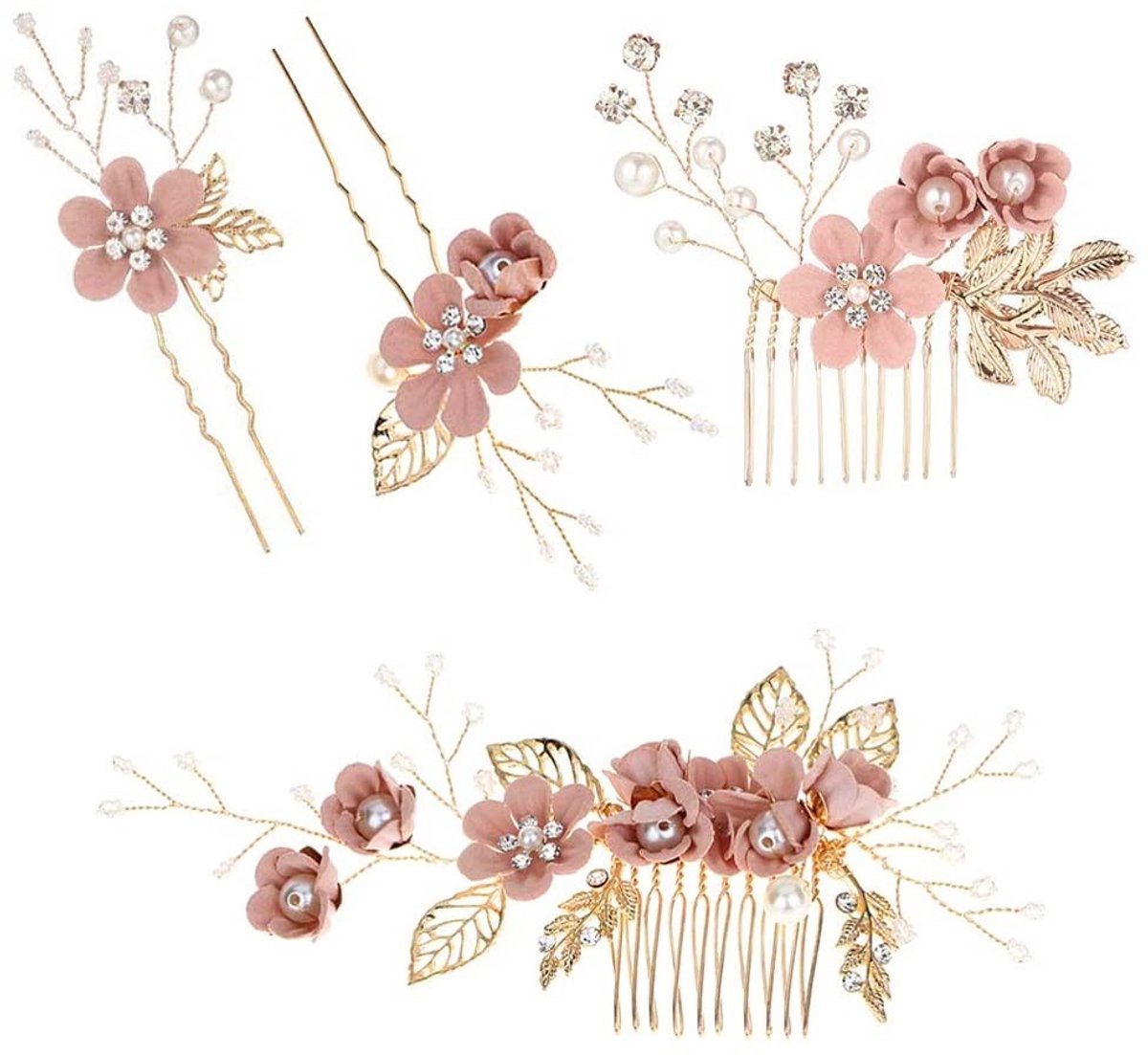 Dailygoods- Haarkam Bruid - 4 Stuks - Haaraccessoires - Parels/Strass - Bruidsmeisje - Legering - Uniek Ontwerp - Haartooi