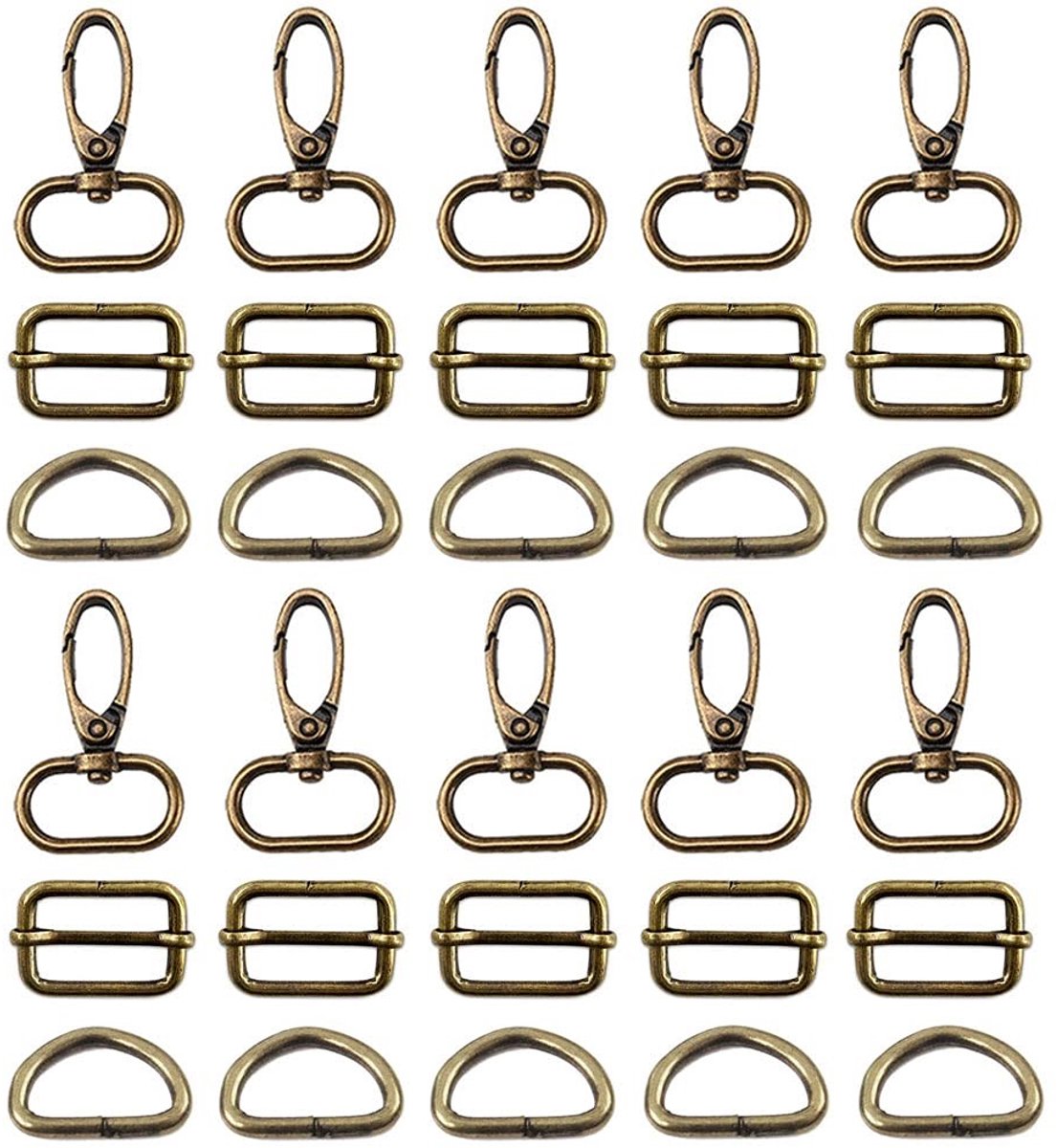 Dailygoods- Karabijnhaak 25 mm - D-ringen - Schuifgesp - Riemversteller - Sleutelhanger - 30 stuks - Tassenhaak