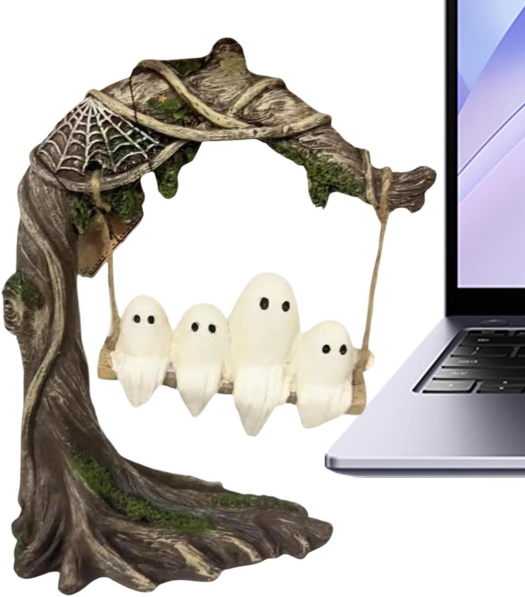 Spook Schommel Decoratie - Hars Figuurtje - Halloween Versiering - Interactief Schommelend Effect - 165 x 11 x 19 cm