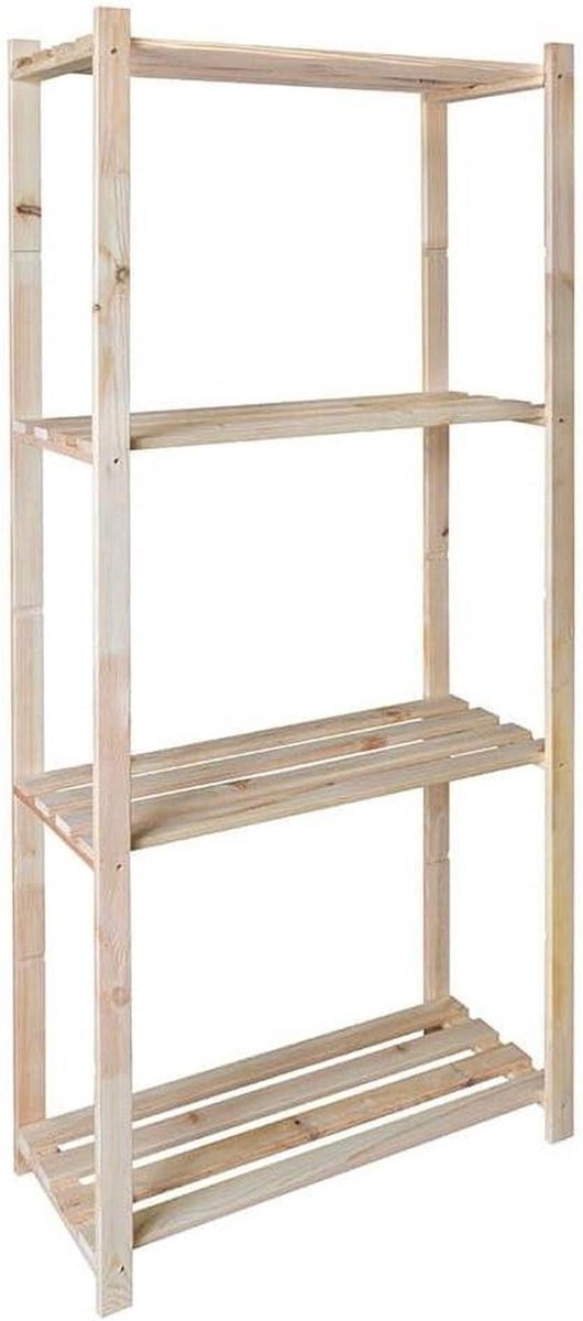 Houten Stellingkast - Opbergrek - Huis Organiseren - Massief Vurenhout - 170 cm Hoog - Natuurlijk Hout