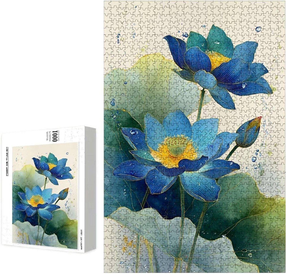 Houten Puzzel - Legpuzzel Volwassenen - Ontspannende Hobby - Premium Lindehout - 5000 Stukjes - Blauw Lotus