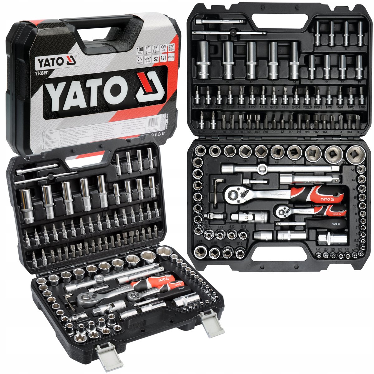 Yato Gereedschapset 1/4" & 1/2" 108 Delig - Professioneel