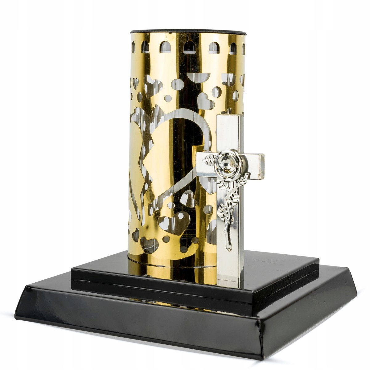 Zonneflits met Kruis - Zwart Metaal, 23,5 cm, LED Inclusief