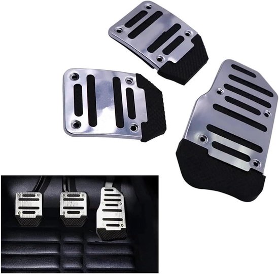 Autopedalen Set - Pedaalhoezen Auto - Veiliger Rijden - Antislip Aluminium - 3-delig - Rood Blauw Zilver — afbeelding 3