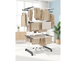 Maison Elara Droogrek - Wasrek - Droogtoren - Wastoren - 3 Lagen - Inklapbaar - 72x50x172 cm (Wit)