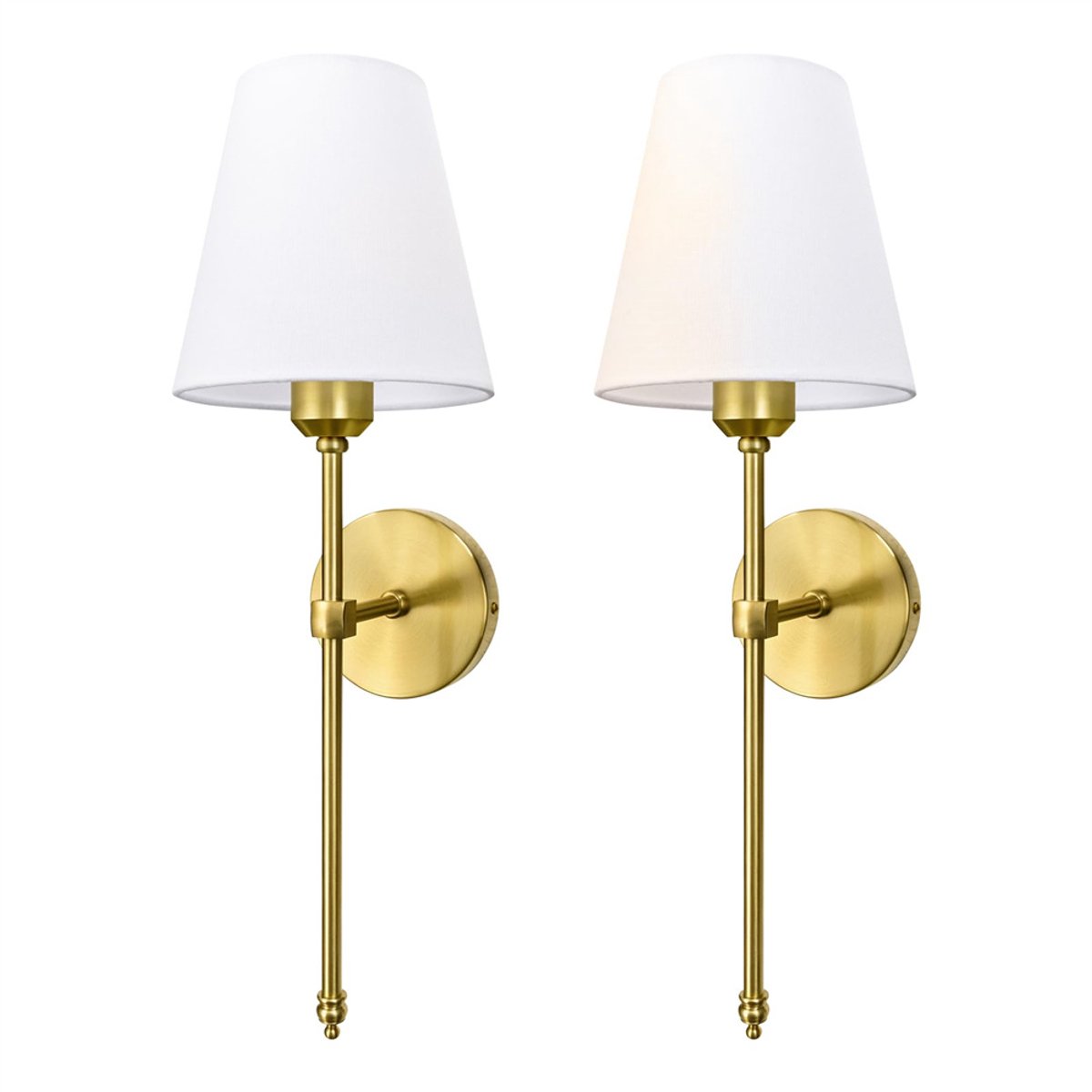 2 stuks Wandlampen, retro industriële wandlamp, badkamerwandverlichting met witte stoffen kap, voor E27-fittingen, geschikt voor slaapkamer, woonkamer, gang en keuken, Goud (lichtbron niet inbegrepen)