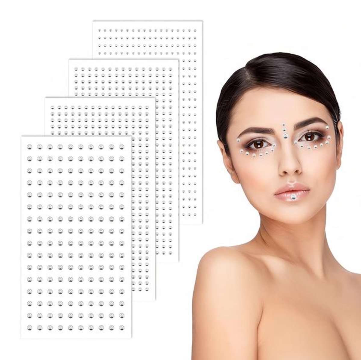 Maison Elara 4 Sheets Glitter Stones voor Festival - Zelfklevende Glitter Stones - 2/2.5/3/4 mm Rhinestones voor Gezicht, Ogen, Lichaam, Nagels, Carnaval, Make-up