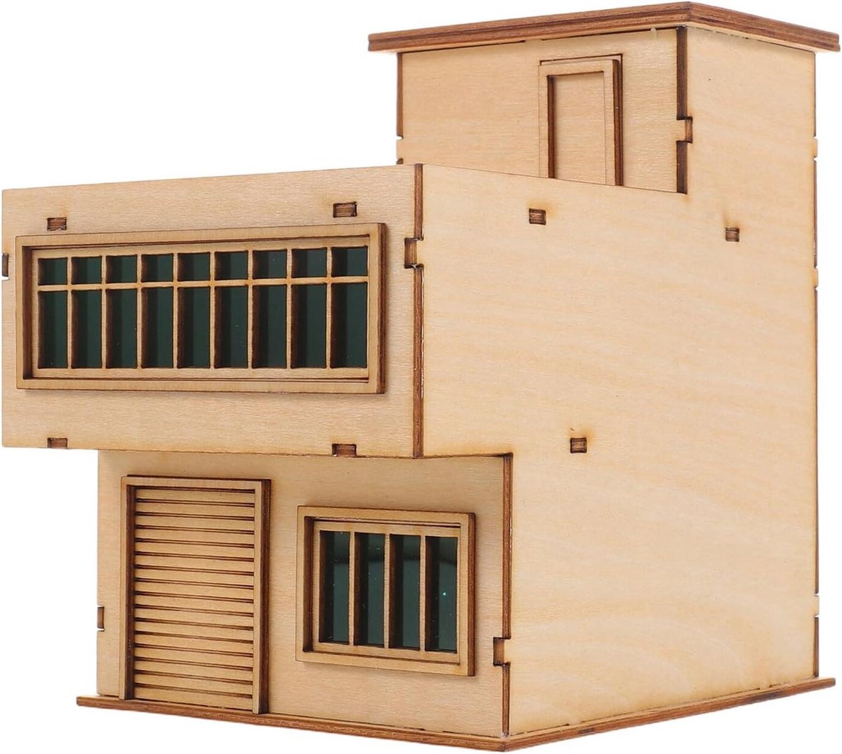 Houten Huis Model - Mini Cottage - Diorama Bouwen - Onbeschilderd DIY - 11 x 10.5 x 8 cm - Khaki