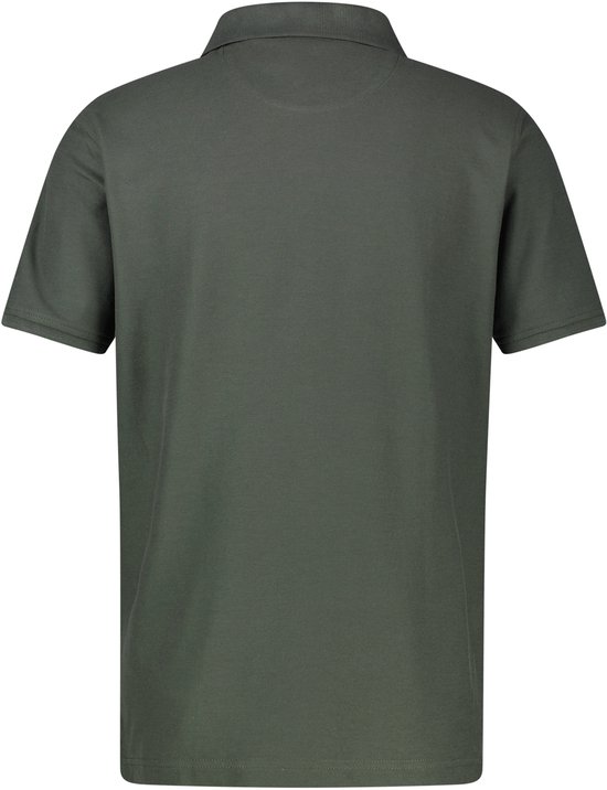 Donkergroen piqué poloshirt, met korte mouwen en kraag. Zonder opdruk.