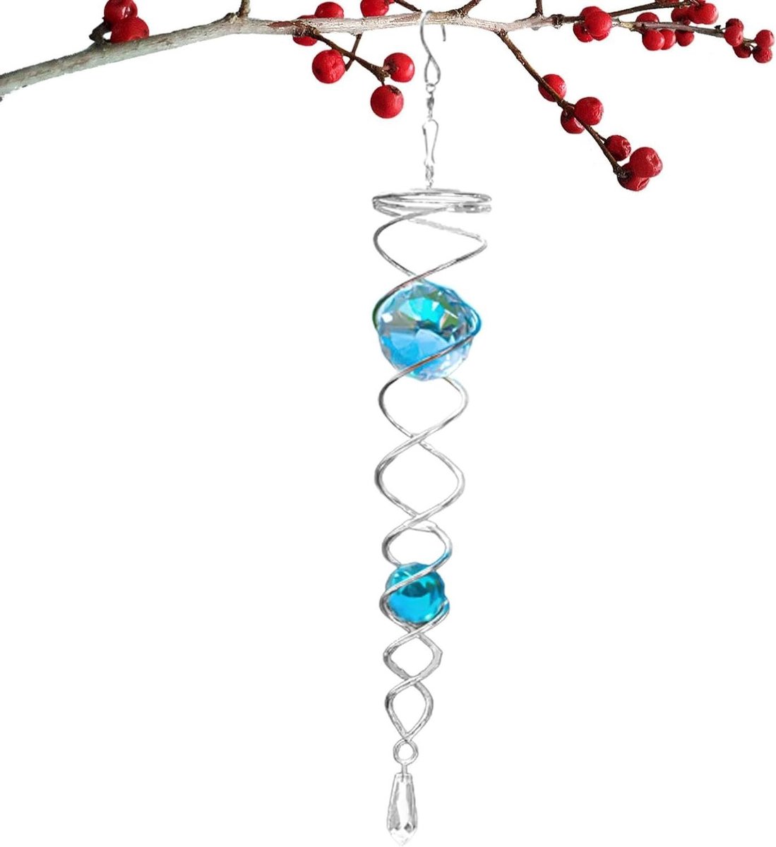 Decoratieve Spiraal - Windspinner Kristal - Tuin Decoratie - Regenboog Effect - 9 Inch - Blauw