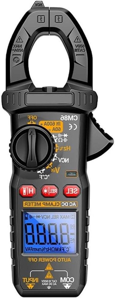 Digitale Klemstroommeter - Stroomtester - Elektrische Metingen - Contactloze Spanningdetectie - 600A AC DC - Zwart