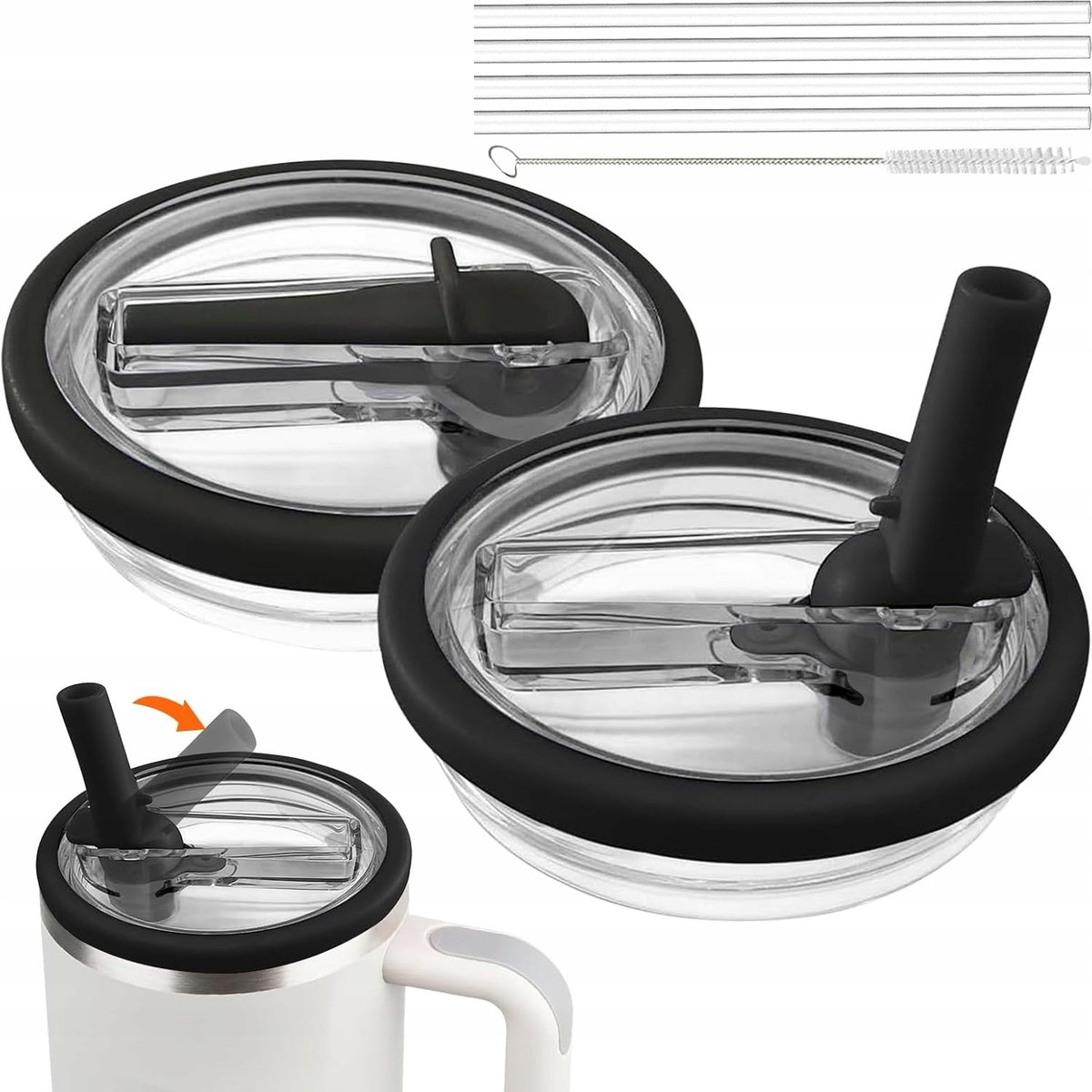 2x Deksel voor Thermobeker 1.2L/40oz + 4 Rietjes & Borstel