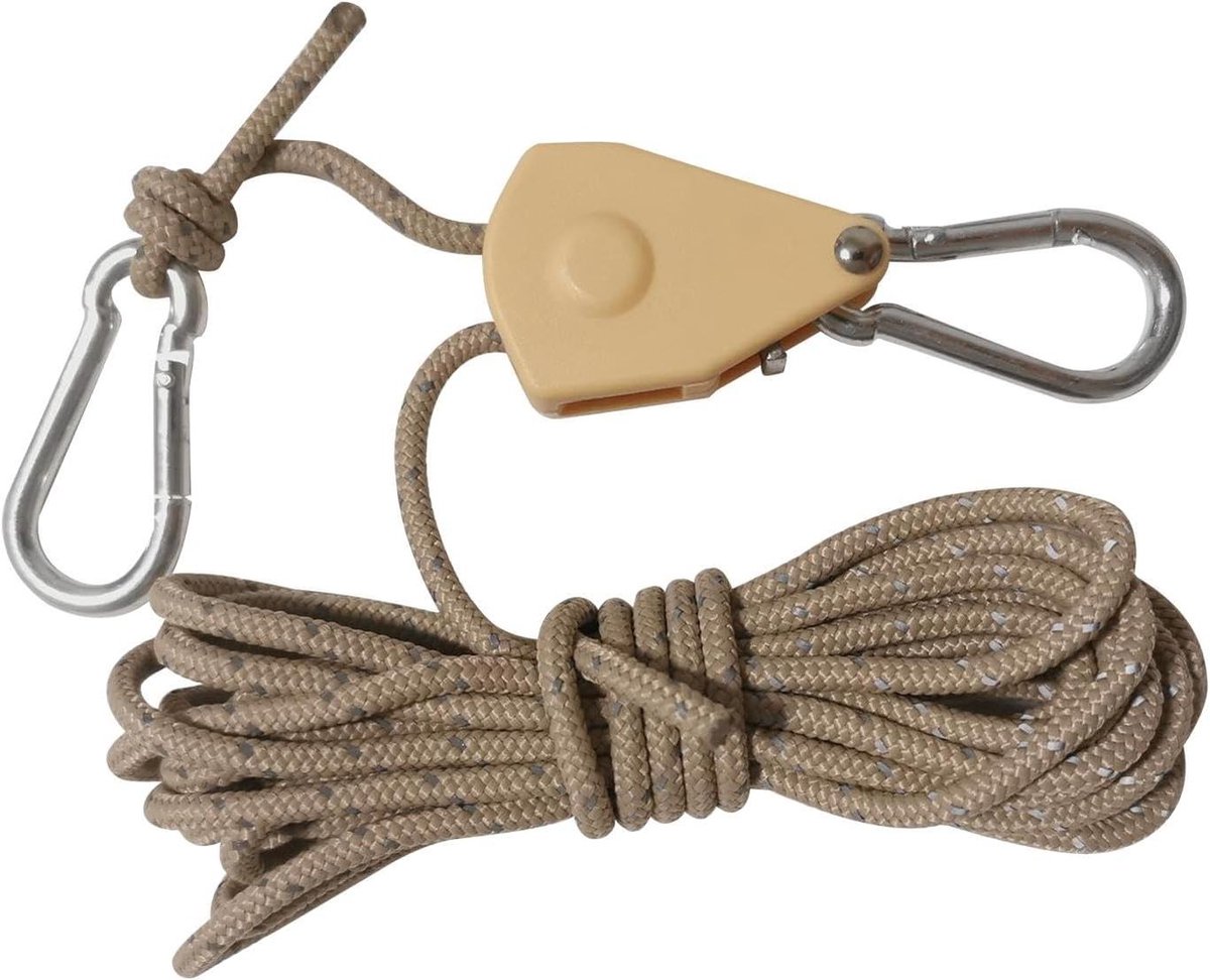 Kampeer Touw - Spanband Ratel - Buiten Spullen Zekeren - Verstelbare Haken - 1 Meter - Grijs