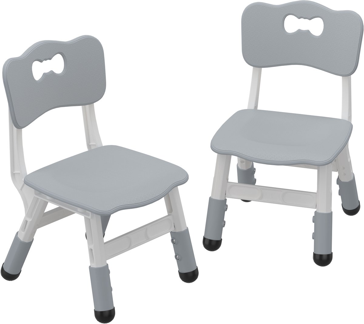 Set van 2 Verstelbare Kinderstoelen - Grijs - Hoogte in 3 Standen - Ergonomisch Design - Belastbaar tot 80 kg - Stapelbaar & Lichtgewicht - Voor Thuis en School
