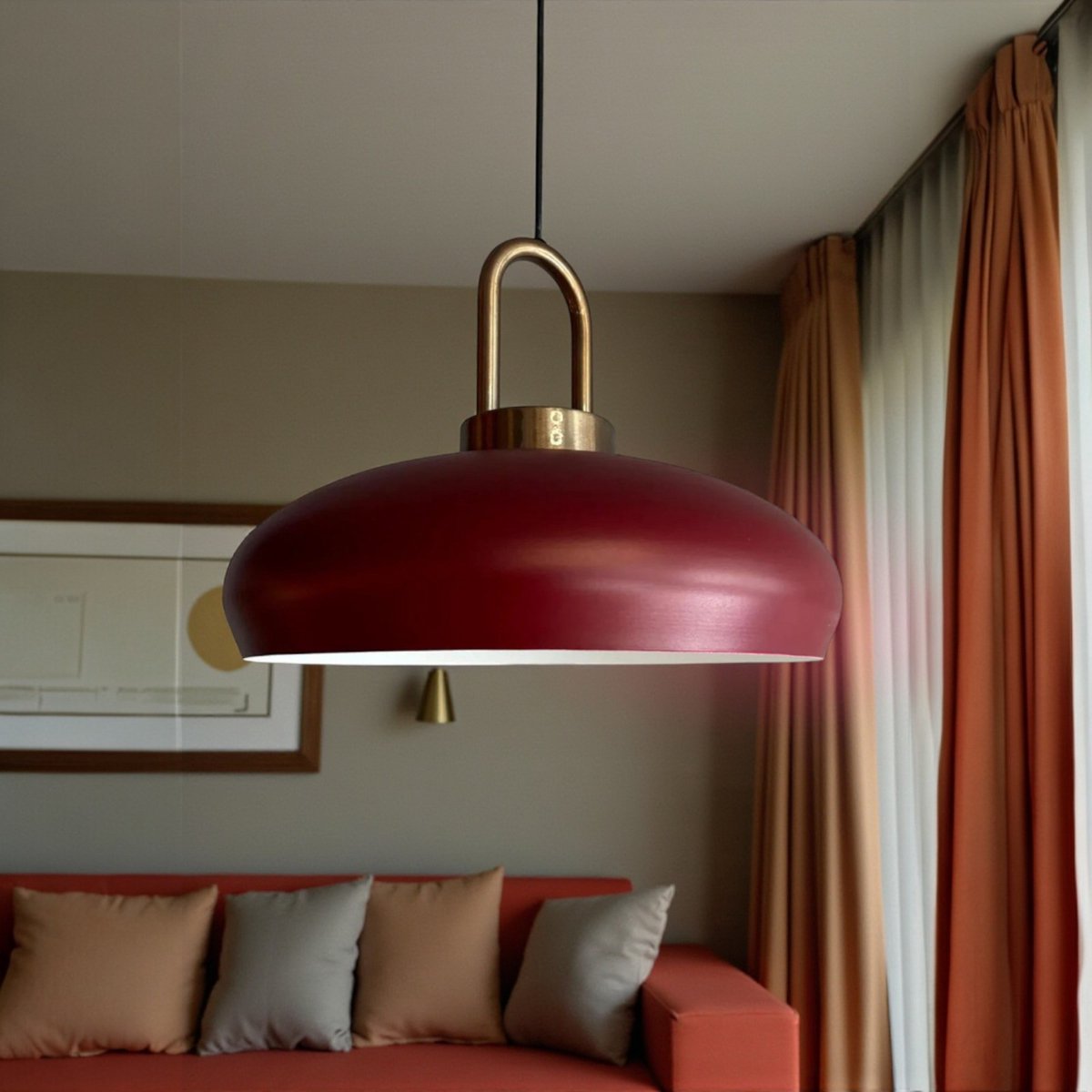 Bamyum Estrela Hanglamp Industrieel Vintage Ø40 cm, Kersenrood Metaal Lamp
