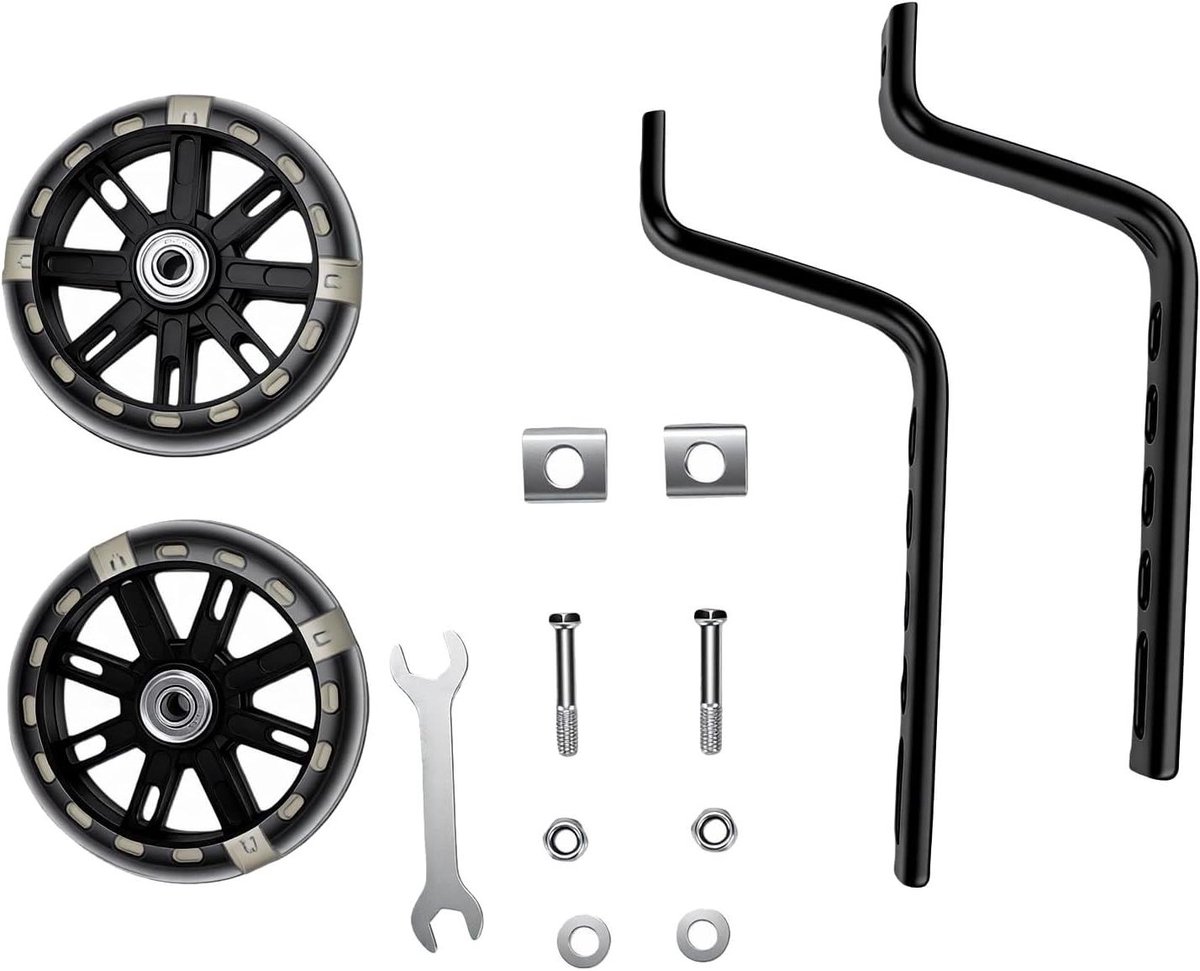 Zijwieltjes Fiets - Extra Wielen - Kind Leren Fietsen - Versterkte Steun - 12-20 Inch - Zwart