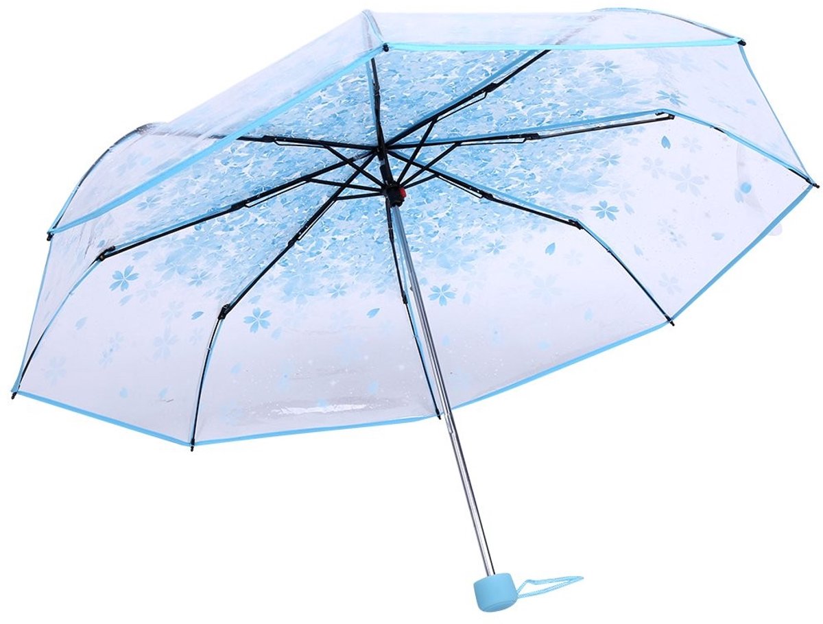 Dailygoods- Paraplu 91,4 cm - Opvouwbaar - Transparant - Winddicht - Kersenbloesem - Handmatig bediend - Regenparaplu
