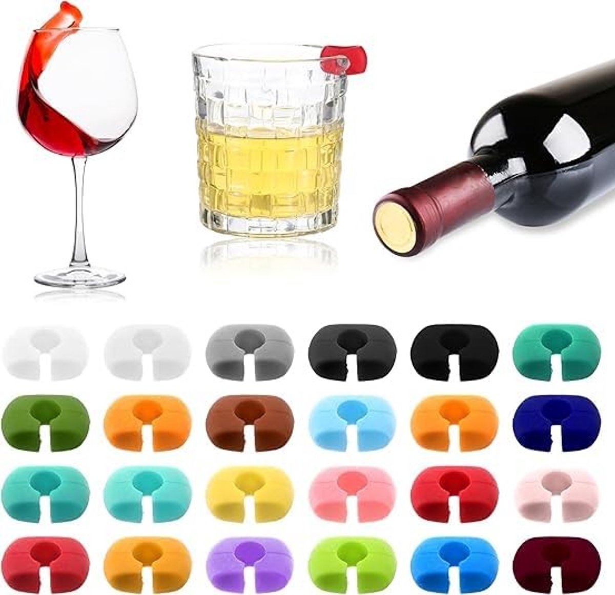 Dailygoods - Set van 24 Siliconen Wijnglas Markeerders