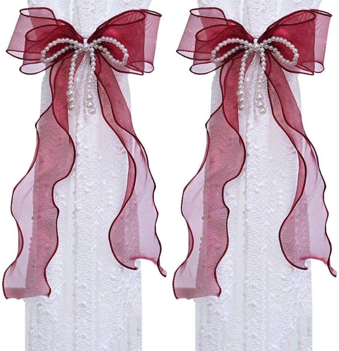 Dailygoods- Gordijnbinders 2 Stuks - Verstelbare Lintgordijnhouder - Decoratieve Terughoudsters - Strikvorm met Parels - Elegante Sfeer - 86 cm Lengte - Gordijnhouders