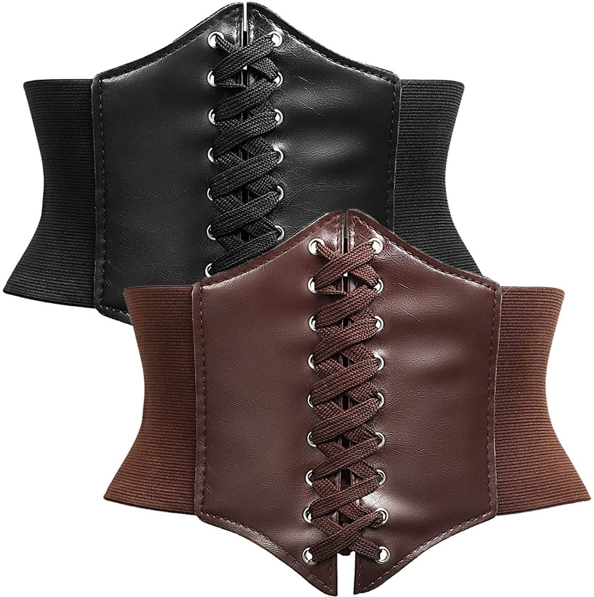 Dailygoods- Corset Dames - Tailleband Elastiek - Corset Riem - PU Leer - Zwart/Bruin - 70cmx12cm