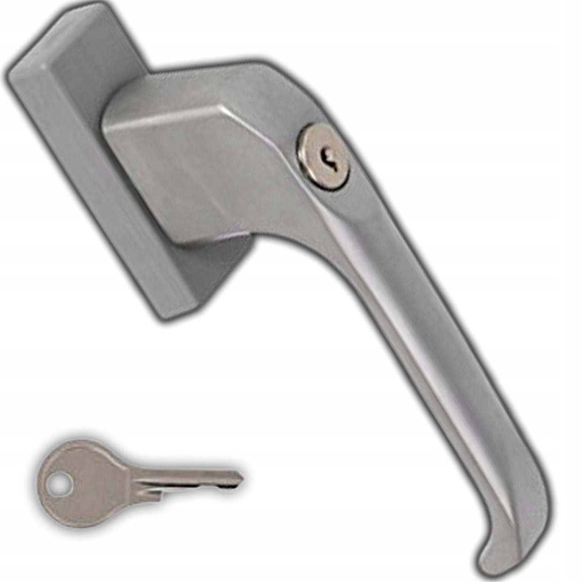 Raamsluiting met sleutel, mat chroom, 35 mm pin, kinderslot