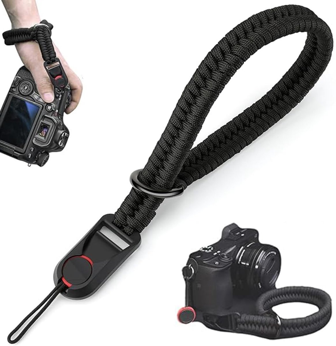 Dailygoods - Polsband voor camera - Camerariem met snelsluiting - Uniseks - Zwart - Verstelbaar en comfortabel - Geschikt voor verschillende camera's...