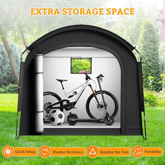 Fietstent - Schuurtent - Fietsbescherming - Waterdicht - UV-bestendig - 200x80x165 CM - voor 1 tot 2 Fietsen — afbeelding 2