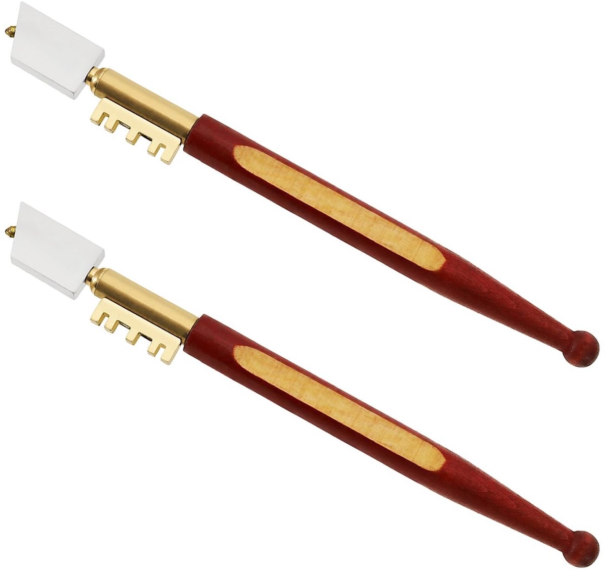 Dailygoods- Glas Cutter Professioneel - 2 Stuks - Hout/Messing - Voor Glas/Tegels/Mozaïek - Lengte 185 mm - Rood Handvat - Glassnijder