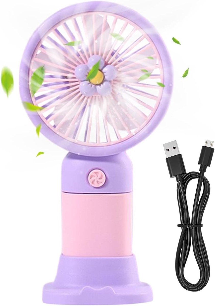 Draagbare Ventilator - Kleine Handventilator - Persoonlijke Koeling - Sterke Accu - 82 cm Breed - Purper
