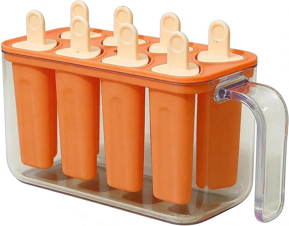 Ijsjesmaker - IJslolly Vormen - Thuis Traktaties Maken - 8 Herbruikbare Vormen - 16cm Lengte - Oranje