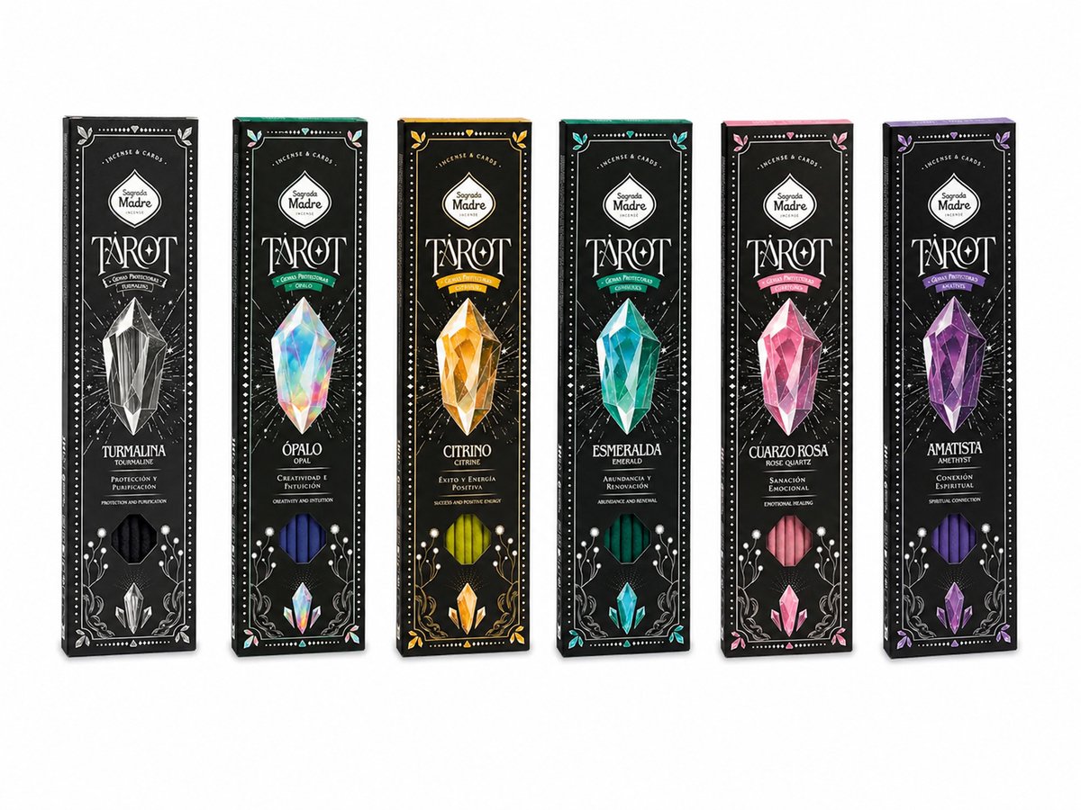 Sagrada madre - wierook - tarot gems - edelsteen - set van 6 doosjes - 6 x 2 edelsteenkaarten