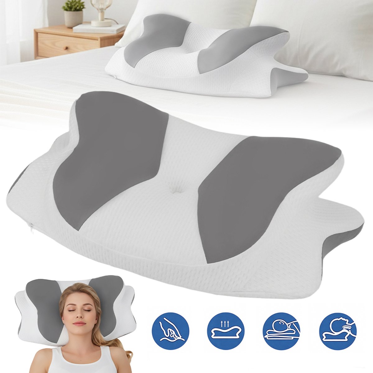 Slaapondersteuning Voor Nek En Rug - Tractiestrekkussen Met Ergonomische Vorm En Verkoelend Traagschuim - Orthopedisch Bedkussen Voor Rug- En Buikslapers