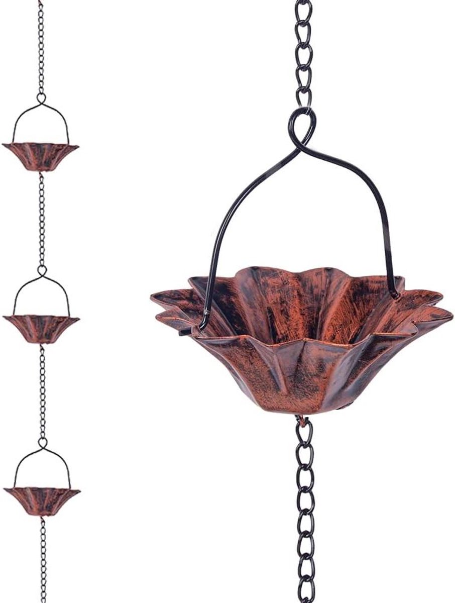 Regenketting - Goten decoratie - Watergeleiding tuin - 12 lotus bekers - 3 meter - Antiek brons