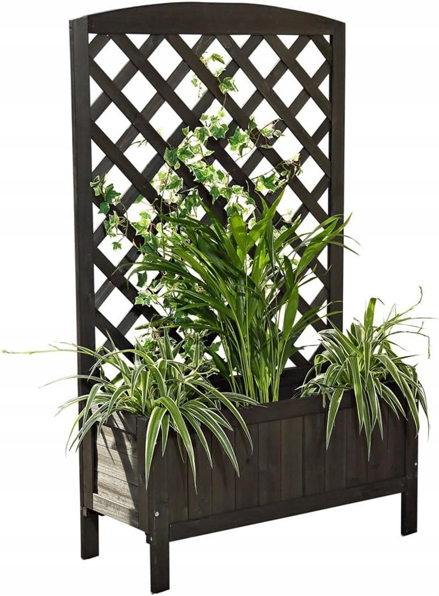 Houten bloembak met klimrek - Zwart, 120x72cm