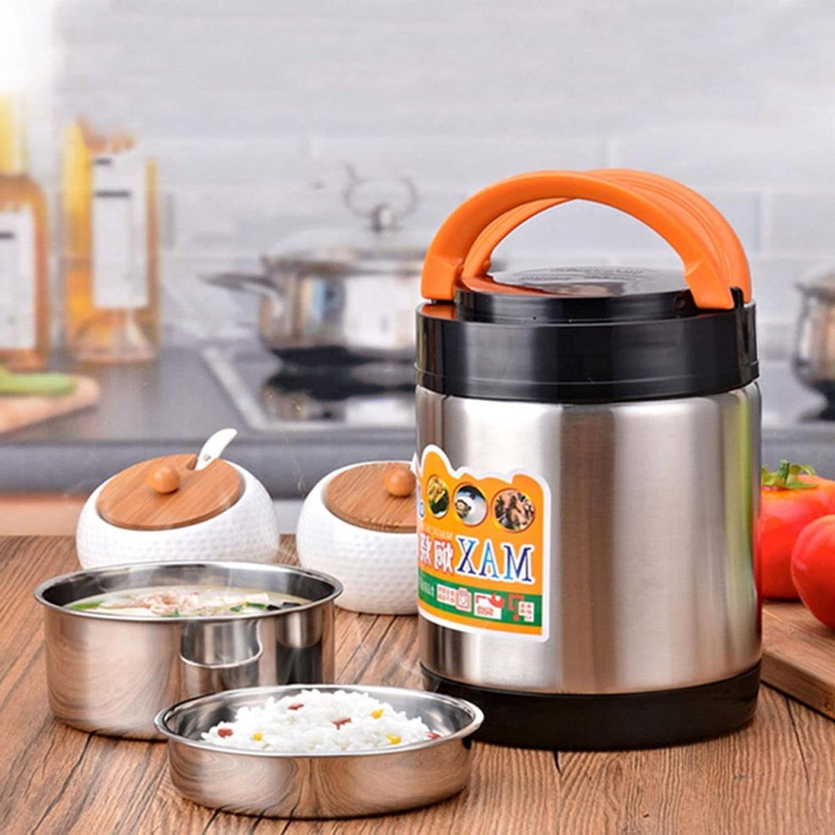 Geïsoleerde lunchbox - Voedselcontainer warm - Warme maaltijd onderweg - Lekvrij en robuust - 4300 cc inhoud - Zilverkleurig