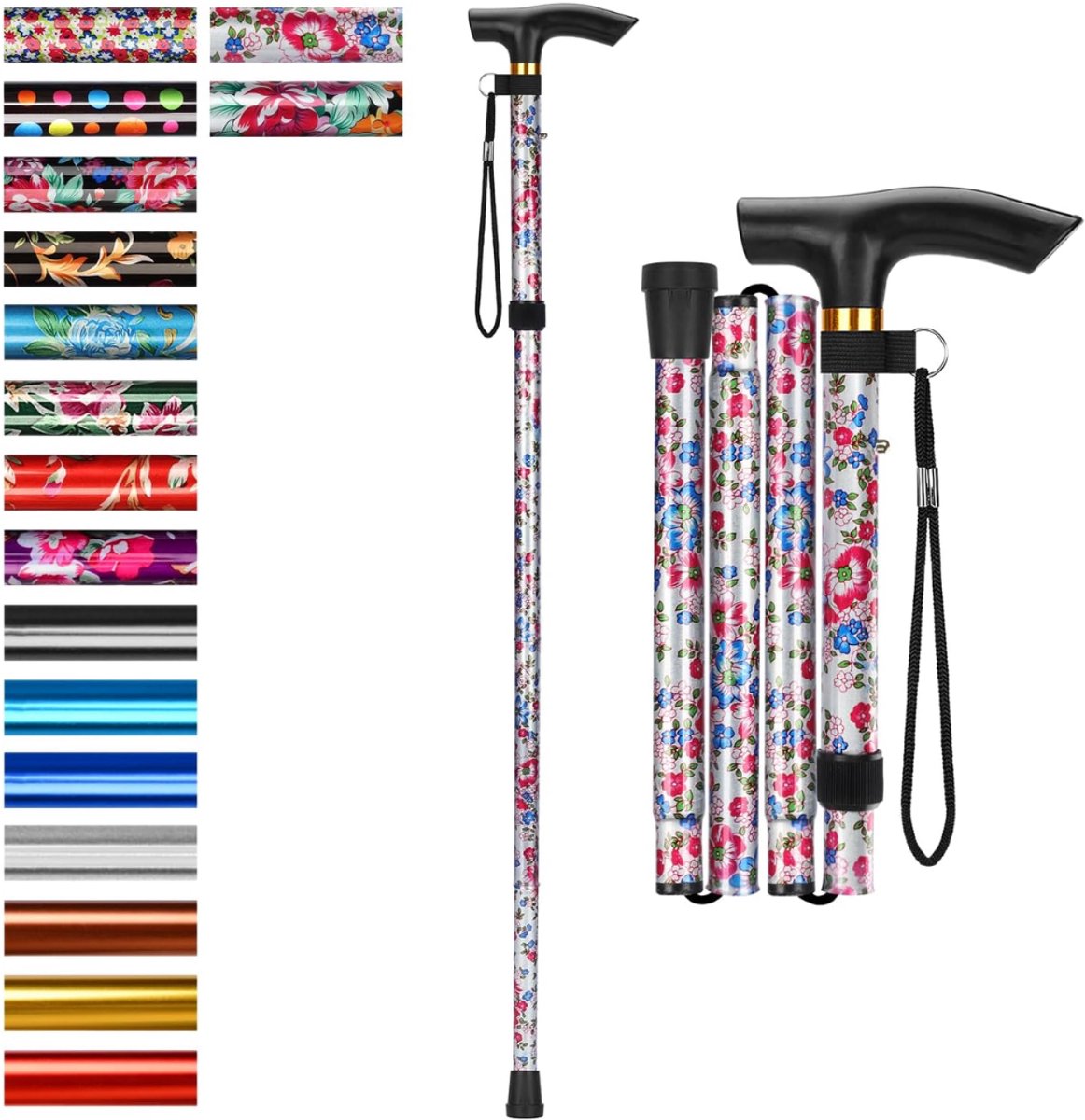 CLVP® Wandelstok Opvouwbaar - Wandelstokken Dames en Heren - Bloemenprint