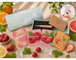 Purivo verstelbare aromatherapie-inhaler van hout en metaal met 4 geurpod-verpakkingen (Pomelo, Raspberry, Strawberry Ice, Mint/Sweet Orange/Lemon, elk 3 pods) en reinigingsdoekje