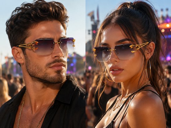 Zonnebril Grijs | Rimless Glasses | Oversized | Frameloos Zonnebril| Trendy Eyewear voor Heren en Dames | Randloze Zonnebril | Heren/ Dames bril | zomerbril/ bril/ brillen | Heren zonnebril / zonnebril zonder rand | zomer bril | Randloze bril — afbeelding 2