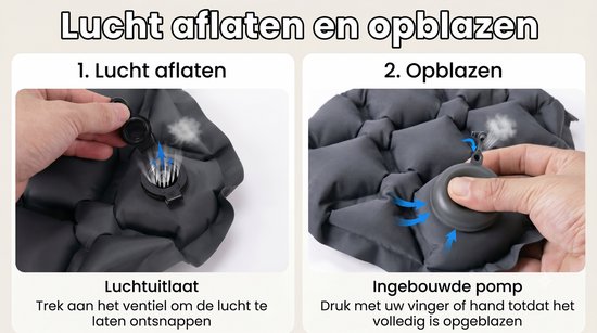 Opblaasbaar zitkussen - Draagbaar stadionluchtkussen - Waterdicht - Geschikt voor buiten, stadions, vliegtuigen, wandelen, picknicks, kamperen, reizen - Zwart van GIGA LUKE — afbeelding 3