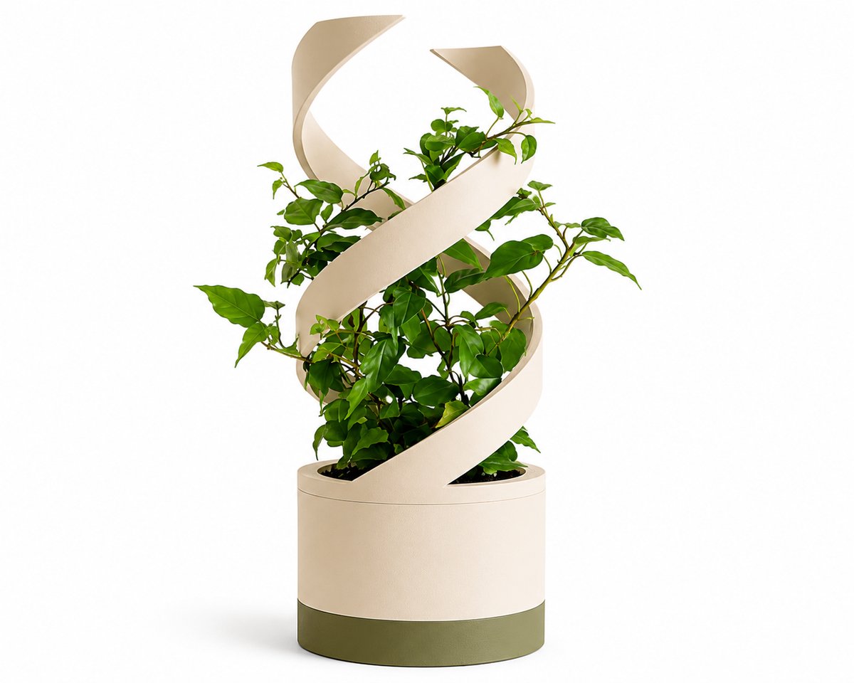 Bloempot met Spiraal Klimrek – Moderne Bloempot voor Klimplanten en Kamerplanten – Beige/Groen