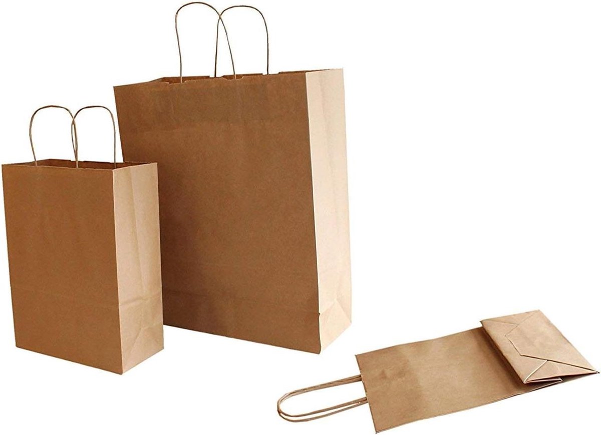 Papieren Draagtassen - Cadeauzakken Luxe - Winkelverpakking - Stevig Koord Handvat - 18x24 cm - Bruin