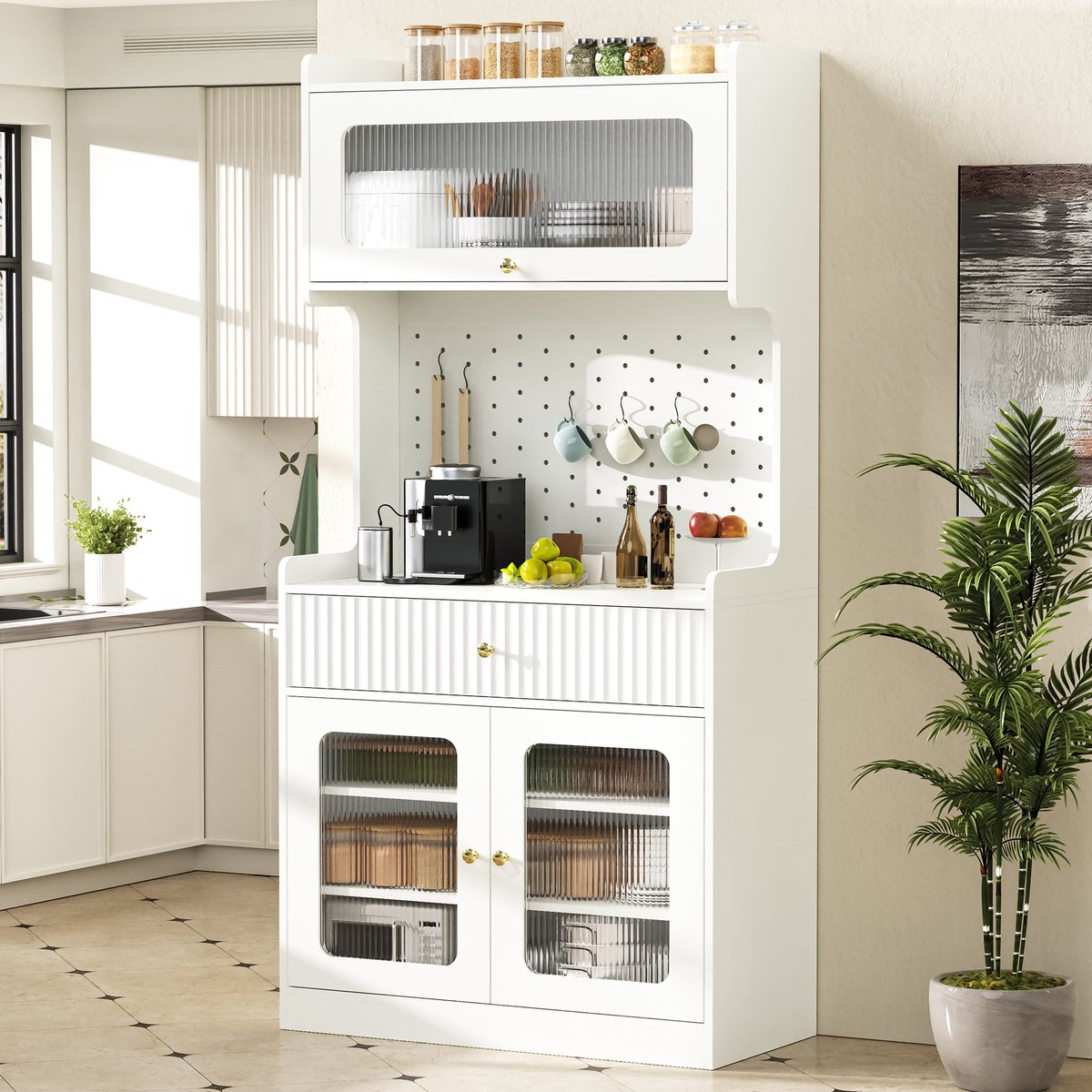 STILVORA Buffetkast - Met Ledverlichting En Verstelbare Planken - Voor Keuken En Eetkamer - MDF En Spaanplaat - 80x40x180 Cm Wit
