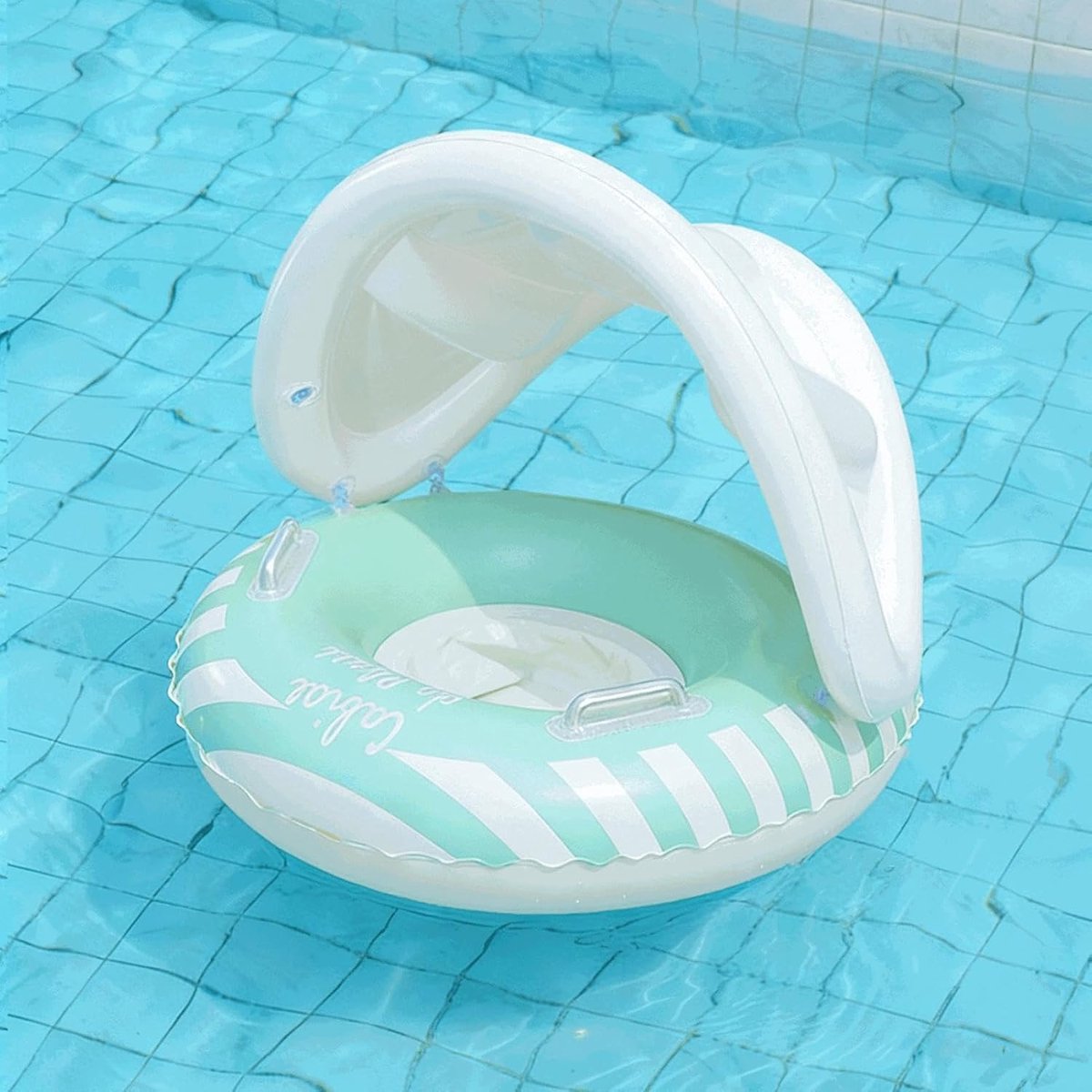 Opblaasbare zwemring - Drijfzitje baby - Waterpret kind - Met zonnekap - 55x52 cm - Groen – foto 2