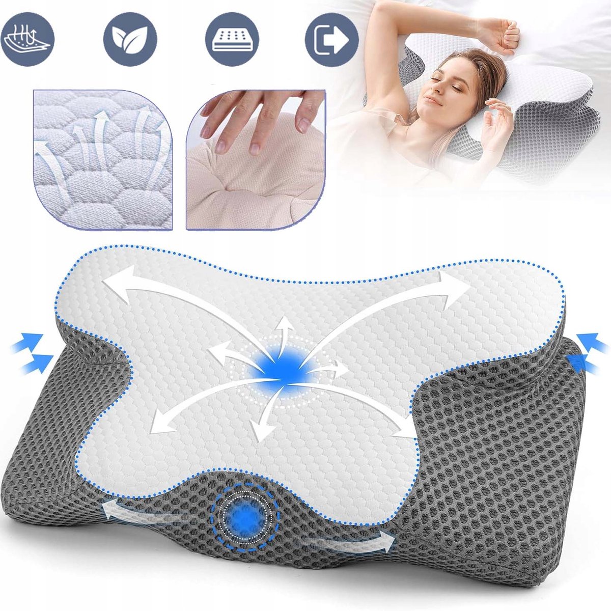 Neksteunkussen Van Traagschuim - Contourkussen Voor Nek En Schouders - Ergonomisch Neksteunkussen Voor Comfortabel Slapen Op De Zij En Rug